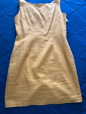 Sleeveless Midi Linen Shift Dress in Orange.